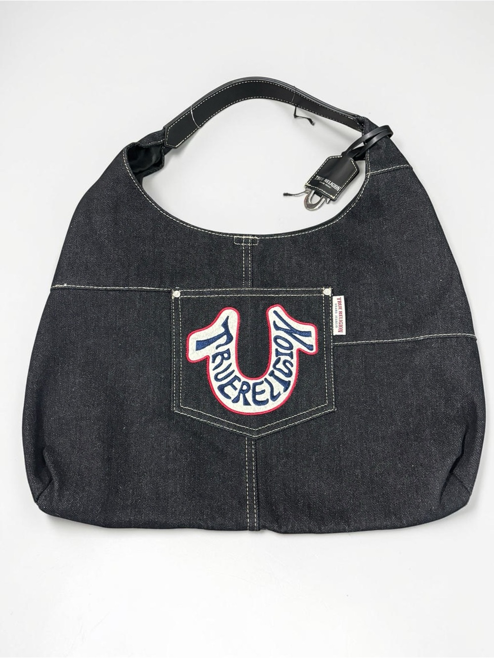 NWT True Religion Shoulder Sak Hobo Bag Dark Denim Retro Horseshoe Y2K